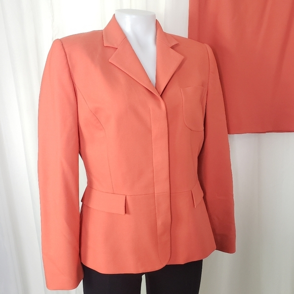 Carolina Herrera orange wool blend blazer skirt set size 10 - Picture 2 of 9